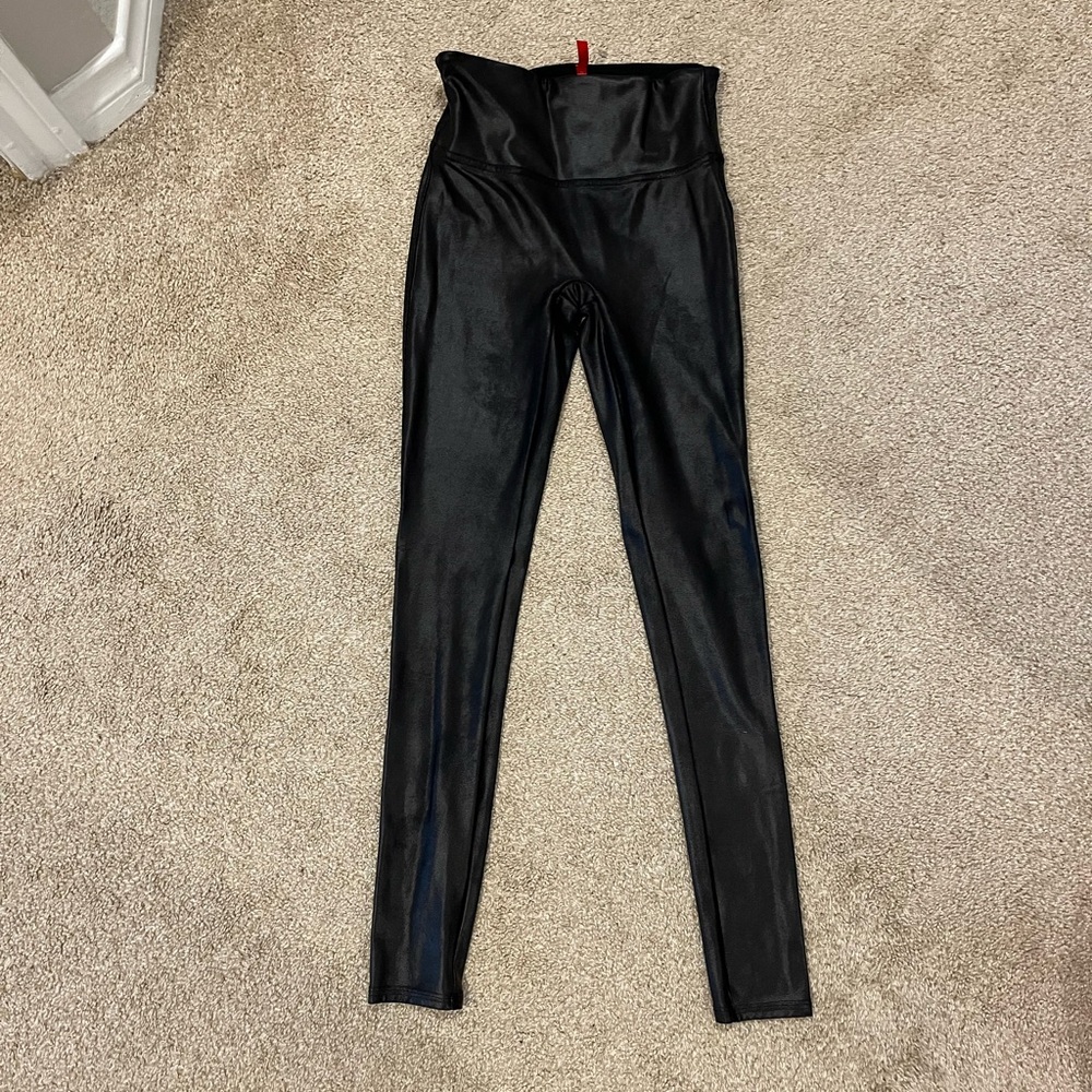 SPANX Black Faux Leather Leggings Small Petite